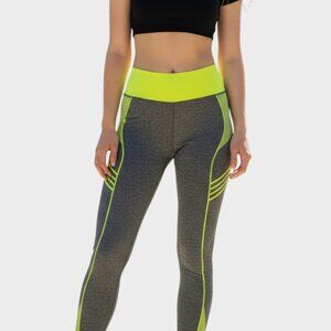 New Mix Womens S Gray Neon High Waist Compression Workout Leggings